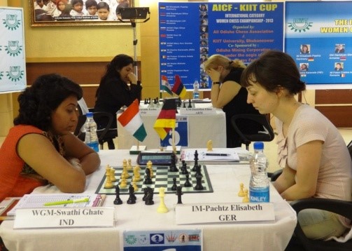 WGM Swathi Ghate of India, wondering what went wrong against IM Paehtz of Germany