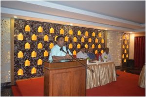 Shri.G.Bhaskar Vice President All India Chess Federation and President of ANCA speaking on the occasion.Sh. Lanka Ravi, Sh.Prasad Vice President ANCA and Shri. Dinesh Secretary ANCA look on.